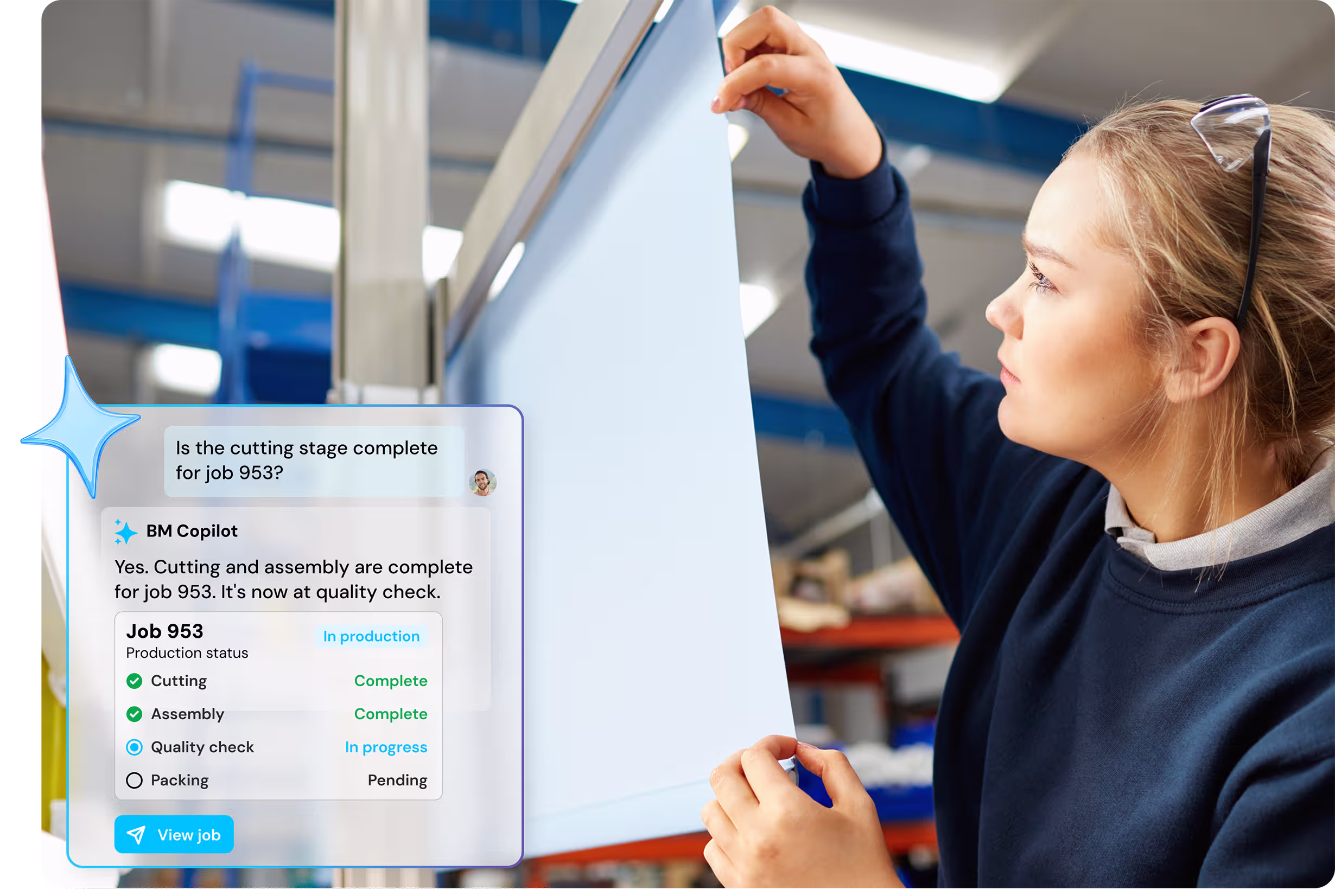 Production worker checking job status