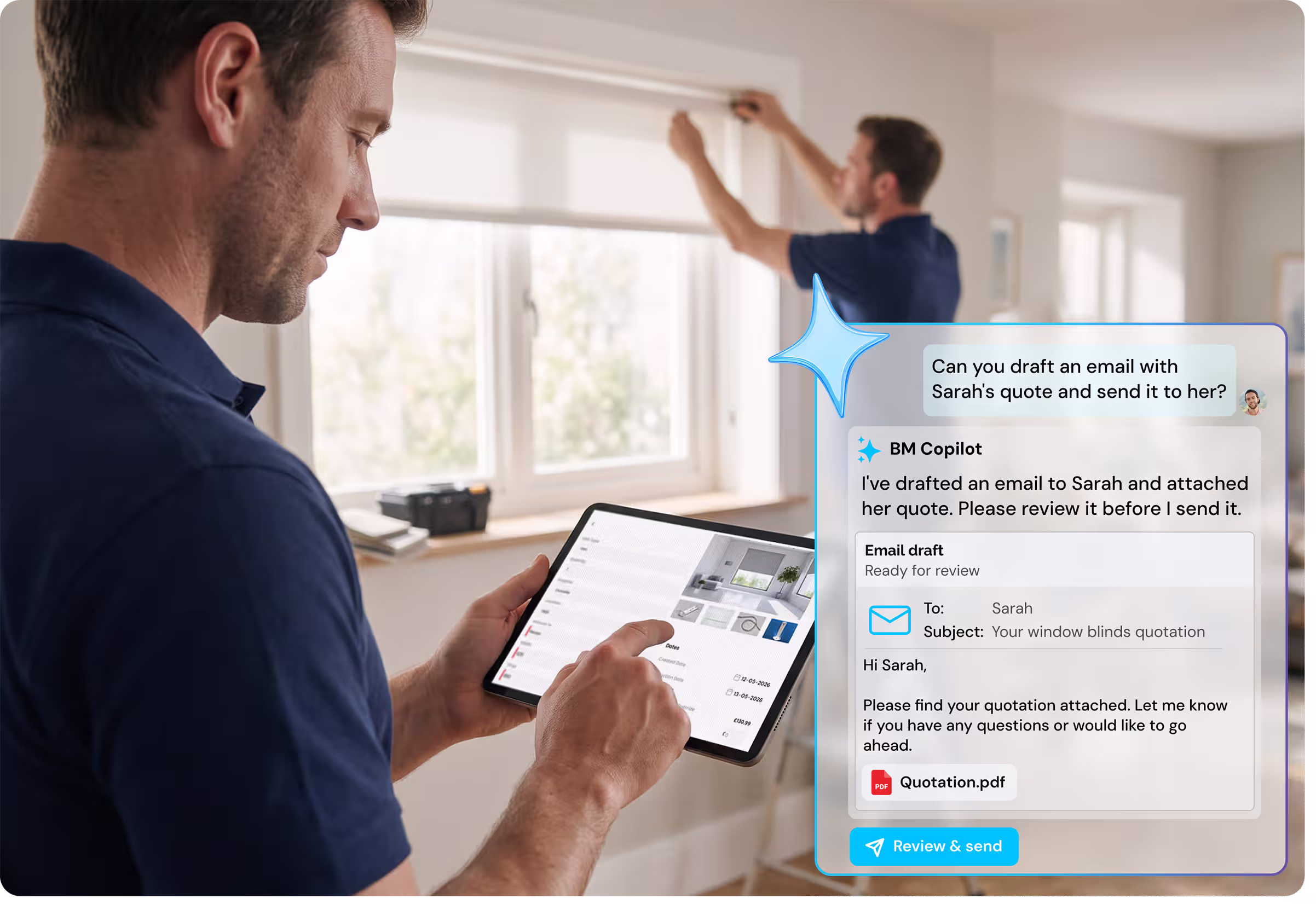 Installer using the BlindMatrix mobile app on site