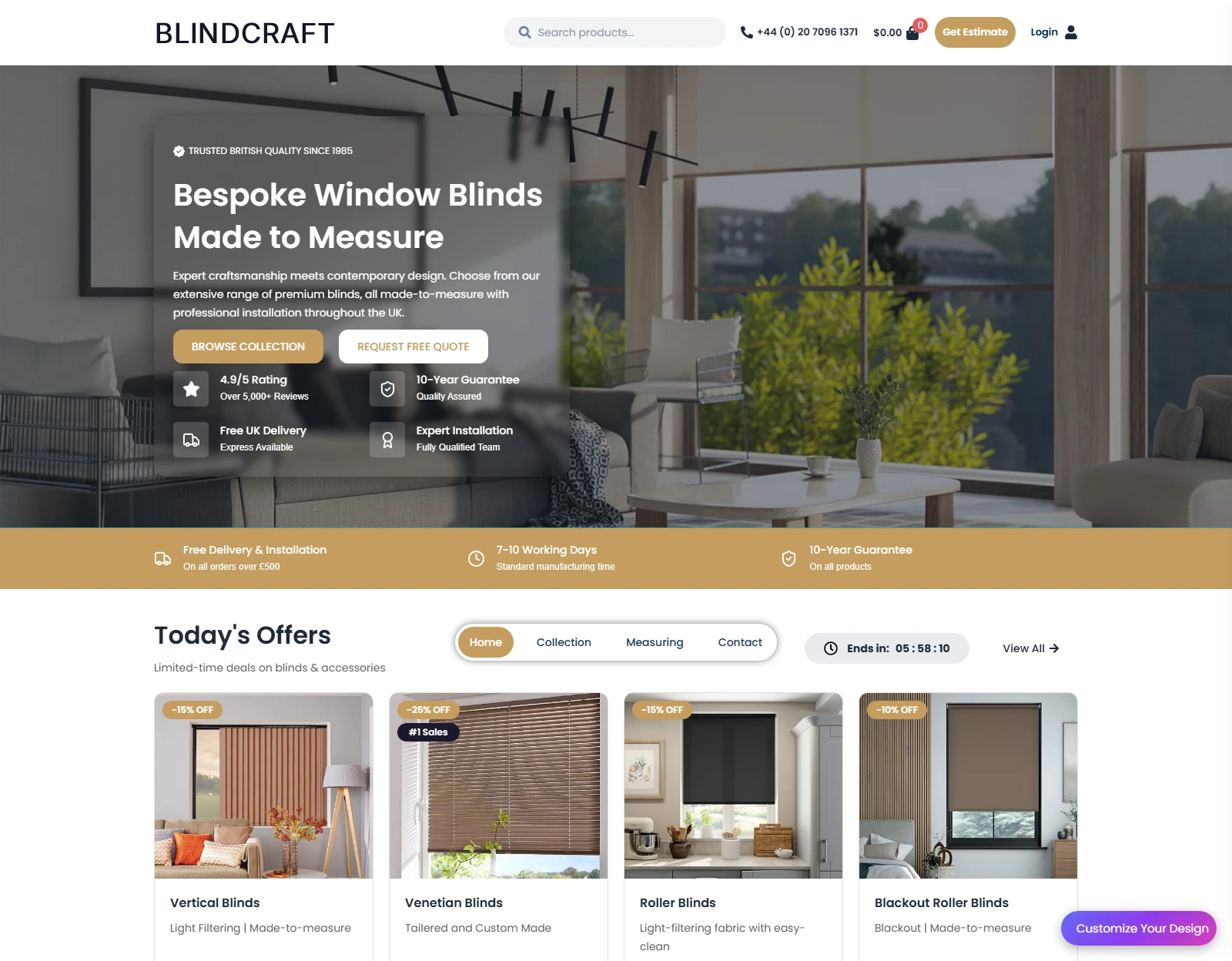 Online store design with roller blind pricing